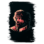 Retrato estilizado de um homem com cabelo encaracolado e barba, em um fundo escuro. A imagem destaca detalhes faciais com um uso vibrante de cores quentes, transmitindo uma expressão intensa e pensativa. Ideal para temas relacionados a personagens de fantasia ou ilustrações artísticas.