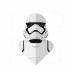 Ilustração de um soldado do Império em armadura branca, parte da franquia Star Wars, usando óculos escuros, com um fundo texturizado em verde.