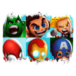 Personagens de quadrinhos em estilo cartoon, incluindo Hulk, Wolverine, Thor, Homem-Aranha, Homem de Ferro e Capitão América, todos com expressões de emoção intensa.