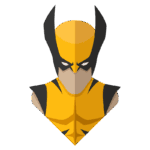 Ilustração estilizada do personagem Wolverine, com traje amarelo e preto, destacando seu icônico capacete e expressão determinada. Ideal para fãs de quadrinhos e cultura pop.