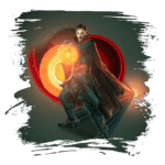 Imagem de um personagem masculino com poderes mágicos, vestindo uma capa e usando um feitiço luminoso nas mãos, em um fundo de cores vibrantes e efeitos de energia, representando um tema de fantasia ou super-herói.