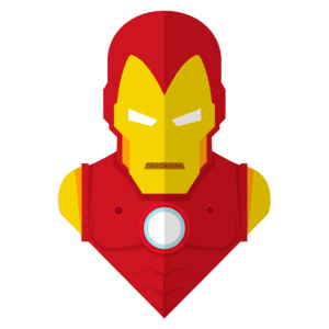 Ilustração do rosto do super-herói Iron Man, com detalhes em vermelho e amarelo, destacando o reator arc no peito. Ideal para conteúdo sobre quadrinhos e cultura pop.