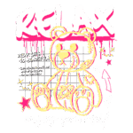 Ilustração de um urso de pelúcia com um estilo gráfico colorido, acompanhado das palavras "RELAX", "enjoy yourself" e mensagens sobre relaxamento e beleza da vida. Ideal para transmitir uma sensação de descontração e leveza.