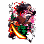 Ilustração de personagens de anime em ação, com um jovem lutador empunhando uma espada flamejante e uma companheira utilizando habilidades mágicas, ambos em um fundo vibrante e dinâmico.