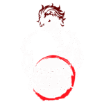 Imagem do personagem principal de Demon Slayer, com cabelo vermelho e vestindo um traje tradicional japonês, segurando uma espada e rodeado por elementos de design inspirados no anime. Abaixo, o título "DEMON SLAYER" com o subtítulo "KIMETSU NO YAIBA".