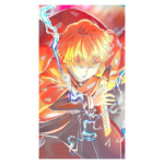 Imagem de um personagem de anime com cabelo laranja, usando uma roupa tradicional japonesa, cercado por raios azuis. O personagem parece concentrado, segurando uma espada em uma pose dinâmica. O fundo é colorido, refletindo uma atmosfera intensa e energética.