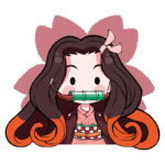 Personagem estilizado com cabelos longos e ombré laranja, usando um kimono tradicional japonês e um acessório na cabeça, com um tubo na boca, representando uma figura icônica da cultura pop japonesa. Fundo com flores estilizadas.