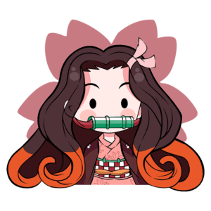 Personagem estilizado com cabelos longos e ombré laranja, usando um kimono tradicional japonês e um acessório na cabeça, com um tubo na boca, representando uma figura icônica da cultura pop japonesa. Fundo com flores estilizadas.