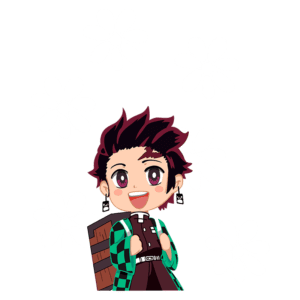 Personagem animado com cabelo curto e espetado, vestindo um manto xadrez verde e preto, sorrindo e segurando um pequeno tronco, rodeado por flores brancas.