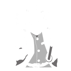 Personagem de anime com cabelo bagunçado e sorriso, vestindo um uniforme de caçador de demônios, segurando uma espada e um bastão, em um fundo simples.