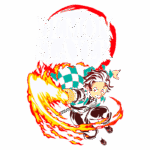 Imagem do anime Demon Slayer, apresentando um personagem em ação com uma espada envolta em chamas. O fundo destaca o título "DEMON SLAYER" em letras grandes e impactantes.