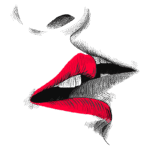 Ilustração de lábios vermelhos destacados em um fundo verde, representando o tema de beleza e maquiagem.