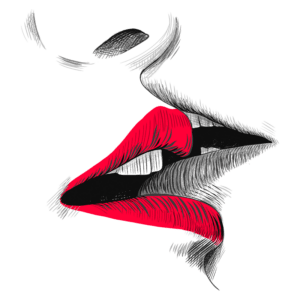 Ilustração de lábios vermelhos destacados em um fundo verde, representando o tema de beleza e maquiagem.