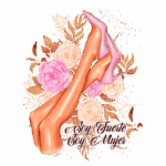 Ilustração de pernas femininas em salto alto rosa, rodeadas por flores e folhagens, com a frase "Soy Fuerte, Soy Mujer". A imagem transmite empoderamento e feminilidade.
