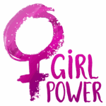 Imagem estilizada do símbolo feminino em tons de rosa com a frase "Girl Power", representando empoderamento e igualdade de gênero.