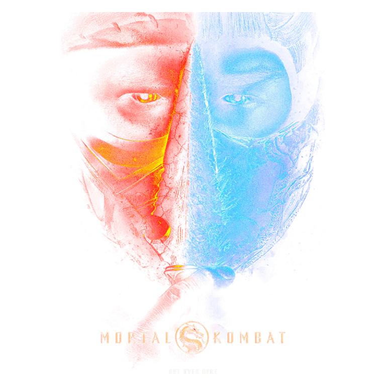 Imagem estilizada mostrando duas figuras em lados opostos, uma com tons avermelhados representando um guerreiro, e outra com tons azulados representando um lutador, ambos de máscaras. No centro, o logo do jogo “Mortal Kombat”. Ideal para fãs de jogos de luta e cultura gamer.