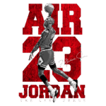 Imagem de Michael Jordan em ação, saltando para fazer uma cesta, com o texto " AIR 23 JORDAN THE LAST DANCE" em destaque. Ideal para fãs de basquete e seguidores da cultura pop.