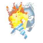 Personagem de vilão segurando cartas em chamas, destacando três ases em sua mão. Fundo com tons escuros e expressão ameaçadora, evocando uma atmosfera de mistério e intensidade. Ideal para temas relacionados a jogos, vilões e cultura pop.