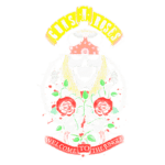 Ilustração do logo da banda Guns N' Roses, apresentando um crânio central com rosas vermelhas e uma faixa vermelha com a frase "Welcome to the Jungle". O design incorpora elementos vibrantes e um toque urbano, refletindo o estilo icônico da banda.