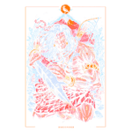 Imagem de um personagem guerreiro com cabelo longo e despenteado, segurando uma grande espada em uma mão e um arco na outra. O fundo é colorido em tons de azul e vermelho, destacando a figura central e criando uma atmosfera vibrante e dinâmica. O personagem exibe uma armadura detalhada e um olhar determinado.