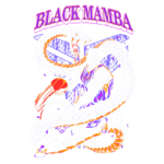 Ilustração de um jogador de basquete, inspirado no apelido "Black Mamba", rodeado por uma serpente. O jogador está com a bola, vestindo um uniforme, com cores vibrantes e design estilizado. A imagem transmite energia e dinamismo, destacando o tema do basquete.