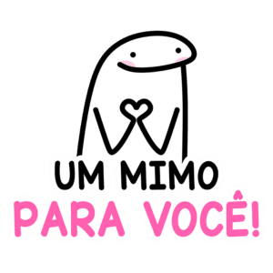 Desenho de um personagem fofinho com coração nas mãos, acompanhado do texto "Um mimo para você!" em cores vibrantes, transmitindo uma mensagem de carinho e afeto.