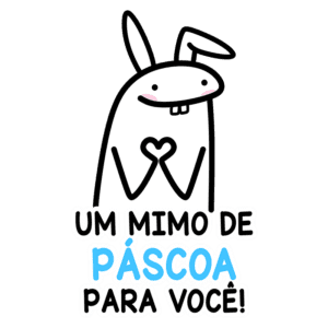 Coelhinho fofo segurando as mãos em forma de coração, com a frase "Um mimo de Páscoa para você!" em destaque, perfeita para comemorações pascais e mensagens carinhosas.