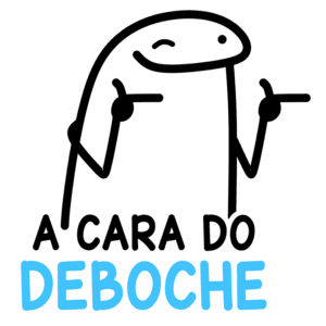 Ilustração de um personagem divertido com expressão debochada, apontando para os lados, acompanhado do texto "A CARA DO DEBOCHE". Ideal para memes e conteúdo humorístico.