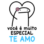 Ilustração de um personagem simpático com uma flor na cabeça, em um fundo com um coração, acompanhada da frase "você é muito especial, te amo". Ideal para expressar amor e apreciação.