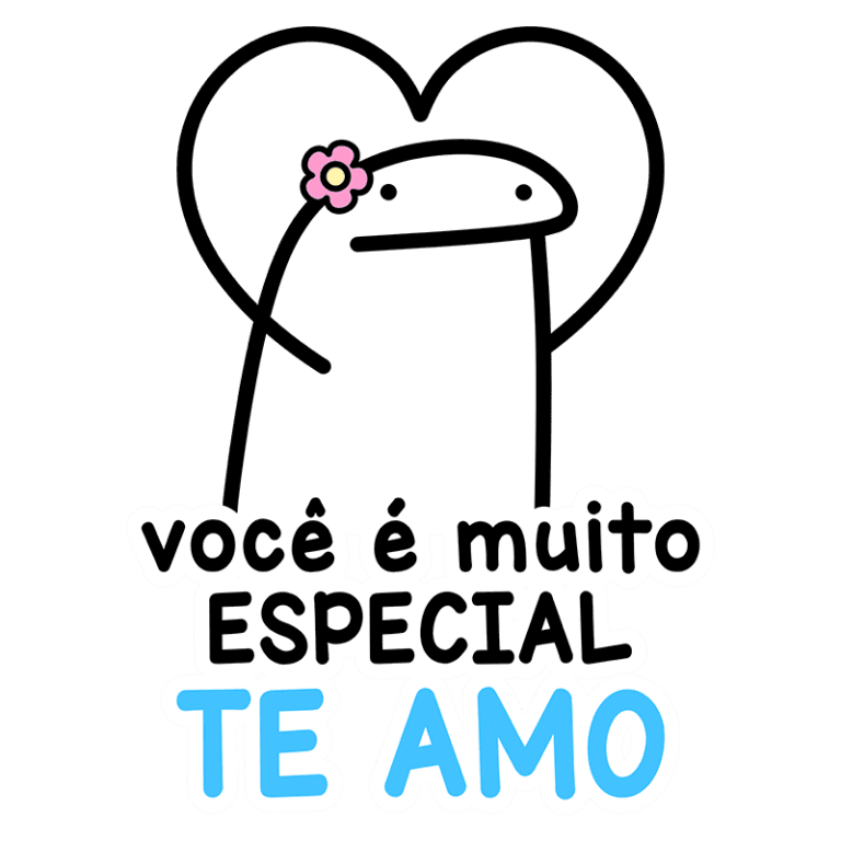 Ilustração de um personagem simpático com uma flor na cabeça, em um fundo com um coração, acompanhada da frase "você é muito especial, te amo". Ideal para expressar amor e apreciação.