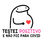 Imagem de um personagem estilizado com uma expressão amigável, segurando a barriga e um coração vermelho, com a frase "Testei positivo e não foi para Covid" em letras coloridas. Ideal para transmitir uma mensagem leve e positiva sobre testes de outras condições.