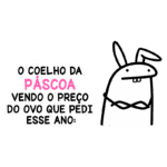 Coelho da Páscoa preocupado com o preço do ovo de chocolate que pediu. Ilustração divertida em estilo cartoon.