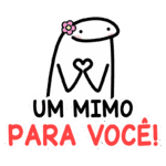 Ilustração de um personagem fofo com uma flor na cabeça fazendo um gesto de coração, acompanhado do texto "Um mimo para você!" em estilo divertido e colorido. Ideal para transmitir carinho e positividade.