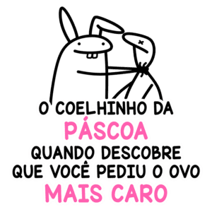 Coelhinho da Páscoa expressando surpresa ao descobrir que alguém pediu o ovo de chocolate mais caro, em uma ilustração divertida e colorida.
