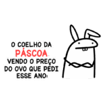 Coelho da Páscoa olhando com surpresa para o preço dos ovos de chocolate, em um design divertido e atraente, destacando o tema da Páscoa.