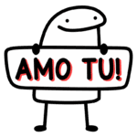 Personagem animado segurando um cartaz com a frase "AMO TU!", transmitindo uma mensagem de amor e carinho. Ideal para expressar sentimentos positivos e afeto em redes sociais.