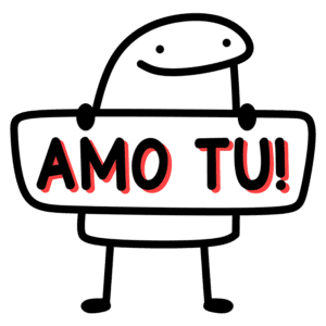 Personagem animado segurando um cartaz com a frase "AMO TU!", transmitindo uma mensagem de amor e carinho. Ideal para expressar sentimentos positivos e afeto em redes sociais.