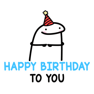 Personagem animado com chapéu de festa sorrindo, acompanhado da frase "Feliz Aniversário para Você". Ideal para celebrações de aniversário e mensagens festivas.