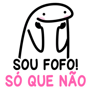 Desenho de um personagem fofinho com expressão divertida, acompanhado da frase "SOU FOFO! SÓ QUE NÃO" em letras grandes e coloridas. Ideal para representar humor e brincadeiras nas redes sociais.