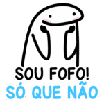 Personagem fofo com expressão inocente e balão de fala dizendo "Sou fofo! Só que não", ideal para transmitir humor e ironia.