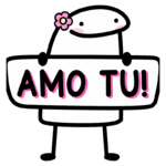 Personagem animado segurando uma placa com a mensagem "AMO TU!", demonstrando afeto e simpatia. Ideal para expressar amor e carinho em mídias sociais.