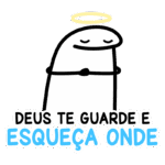 Ilustração de personagem com auréola, acompanhado da frase "Deus te guarde e esqueça onde". Design divertido e otimista, transmitindo uma mensagem de proteção e leveza. Ideal para posts motivacionais ou mensagens de fé.