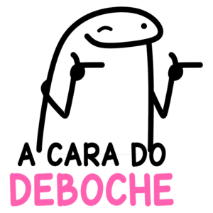 Imagem de um personagem cartunesco com expressão divertida, apontando com os dedos, acompanhado do texto "A cara do deboche" em letras coloridas.