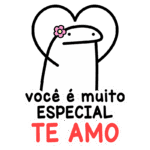 Ilustração de um personagem simpático com uma flor na cabeça, cercado por um coração, acompanhado da frase "você é muito especial TE AMO", transmitindo uma mensagem de amor e carinho.