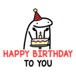 Ilustração divertida de um personagem com um chapéu de festa segurando um bolo de aniversário com uma vela, com a frase "Feliz Aniversário Para Você" destacada. Ideal para celebrações de aniversário e mensagens de felicitações.