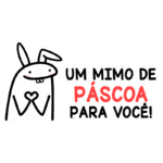 Desenho de um coelho fofo com as patas em forma de coração e a frase "Um mimo de Páscoa para você!", ideal para celebrações e mensagens de Páscoa.