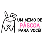 Desenho de um coelho fofo com corações, acompanhado da frase "Um mimo de Páscoa para você!", ideal para celebrações e mensagens de Páscoa.