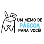 Ilustração de um coelho sorridente com as patas em forma de coração, acompanhado do texto "Um mimo de Páscoa para você!", em estilo colorido e festivo. Ideal para celebrações e mensagens de Páscoa.