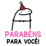 Ilustração de um personagem divertido com um chapéu de festa, acompanhado do texto "Parabéns para você!" em cores vibrantes, ideal para celebrações de aniversário e festas.