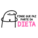 Ilustração divertida de um personagem cartoon com a frase "Finge que faz parte da dieta", transmitindo uma mensagem humorística sobre dietas e alimentação saudável.